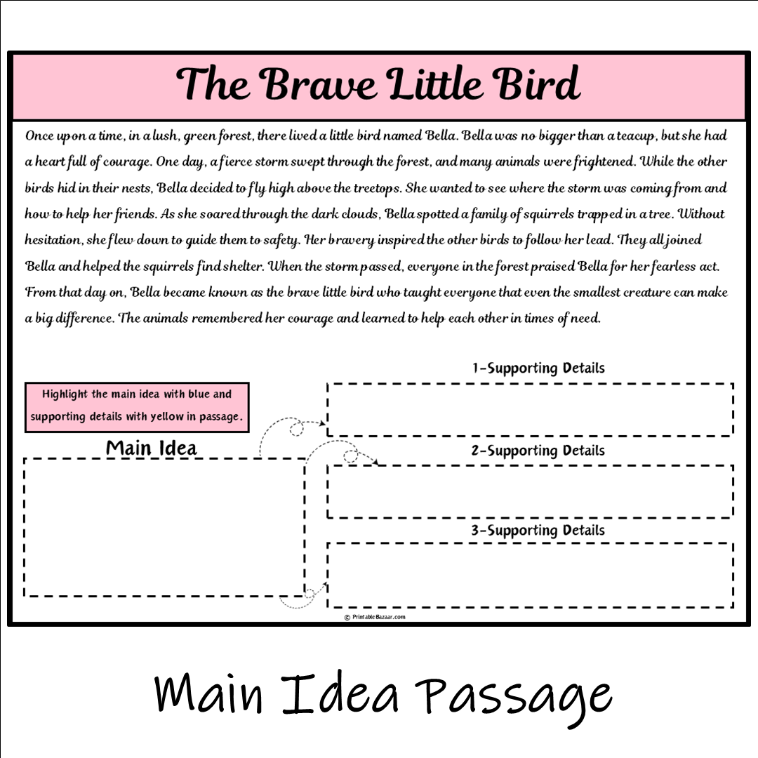 The Brave Little Bird | Main Idea and Supporting Details Reading Passage and Questions