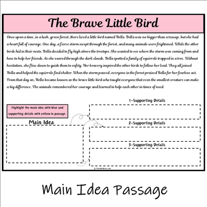 The Brave Little Bird | Main Idea and Supporting Details Reading Passage and Questions