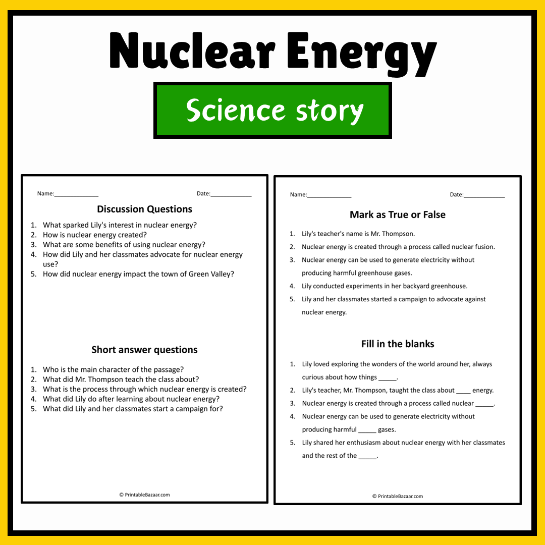 Nuclear Energy | Science Story Reading Comprehension Activity
