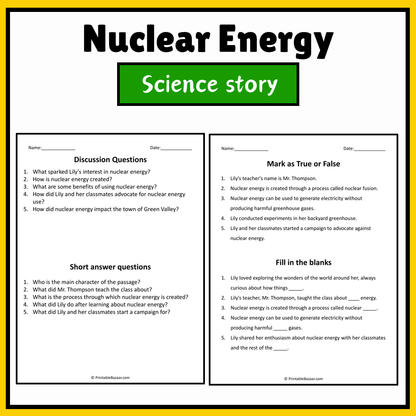 Nuclear Energy | Science Story Reading Comprehension Activity