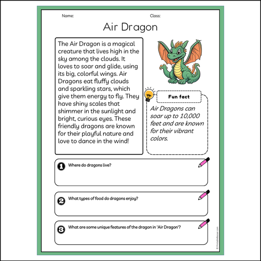 Air Dragon | Reading Passage Comprehension Questions Writing Facts Worksheet