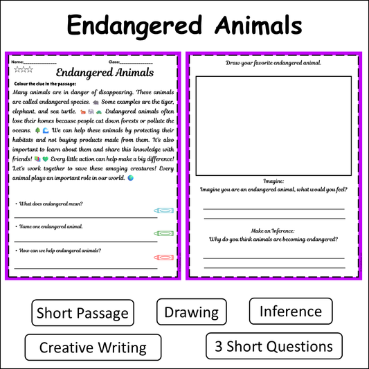 Endangered Animals | Short Reading Comprehension Creative Worksheet