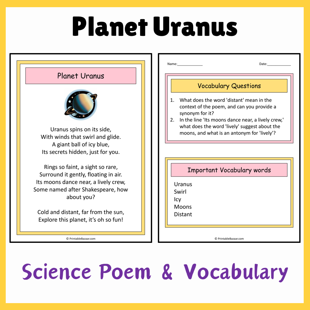 Planet Uranus | Science Poem Reading Comprehension Activity