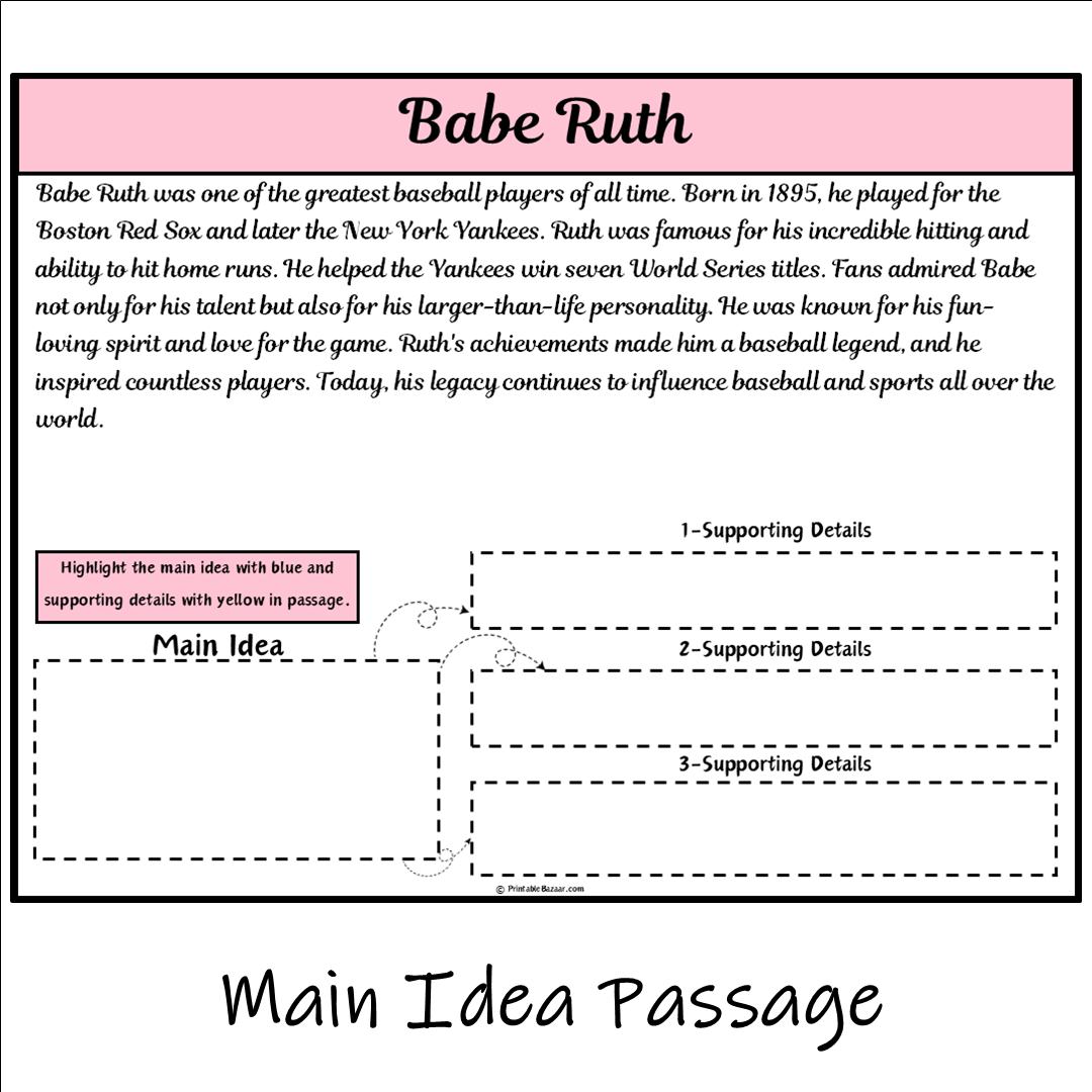Babe Ruth | Main Idea and Supporting Details Reading Passage and Questions