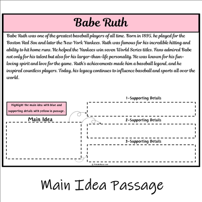 Babe Ruth | Main Idea and Supporting Details Reading Passage and Questions