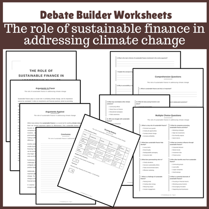 The role of sustainable finance in addressing climate change | Favour and Against Worksheet Printable Activity