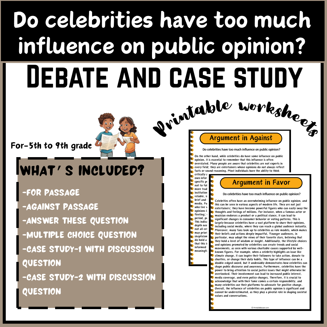 Do celebrities have too much influence on public opinion? | Debate Case Study Worksheet