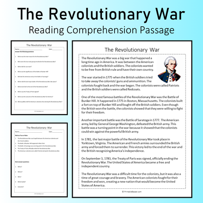 The Revolutionary War | Reading Comprehension Passage Printable Worksheet