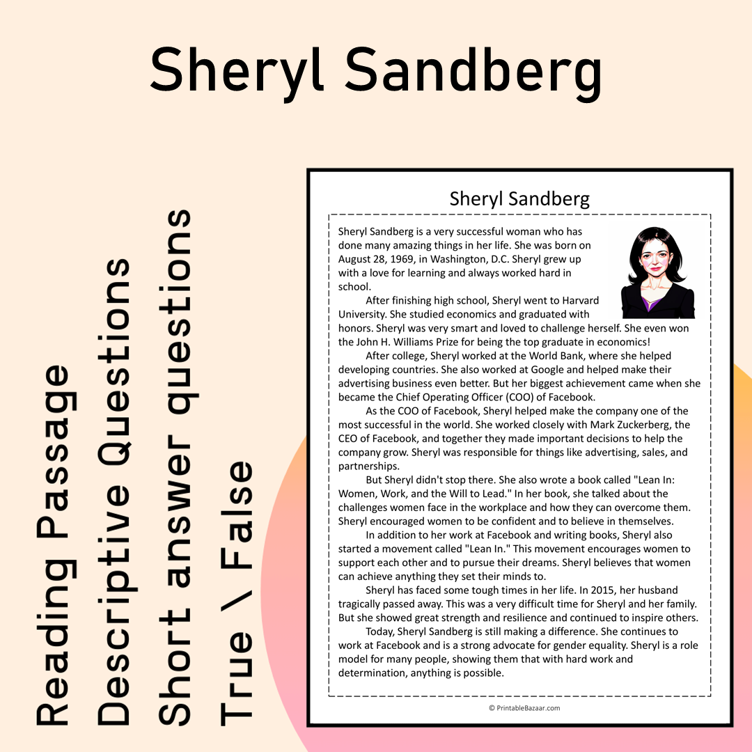 Sheryl Sandberg | Reading Comprehension Passage Printable Activity