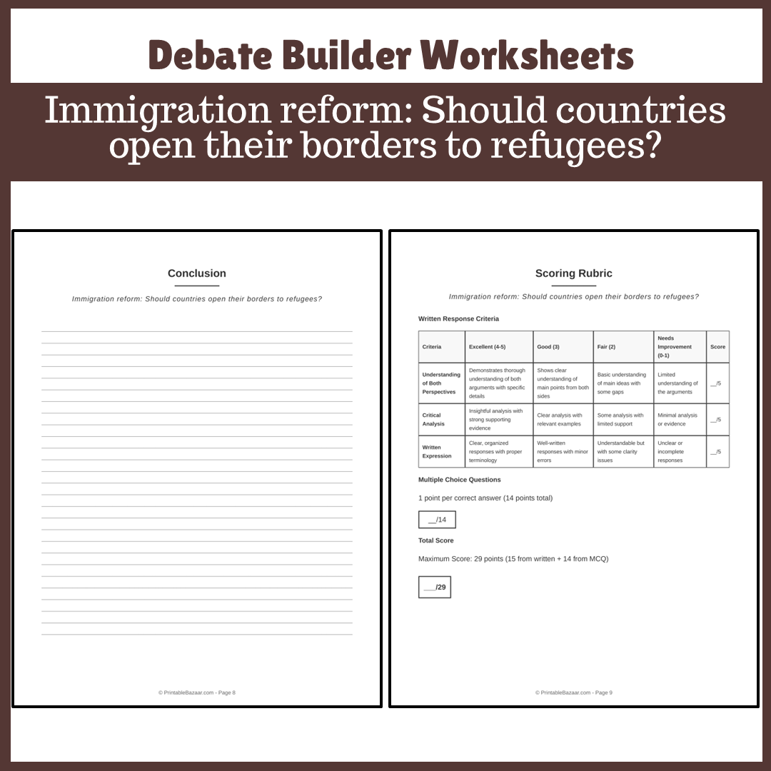 Immigration reform: Should countries open their borders to refugees? | Favour and Against Worksheet Printable Activity