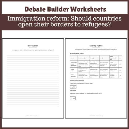 Immigration reform: Should countries open their borders to refugees? | Favour and Against Worksheet Printable Activity