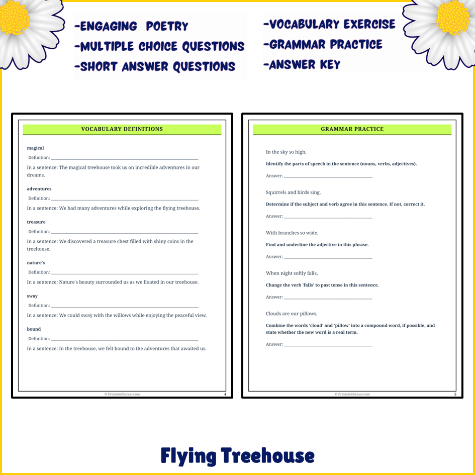 Flying Treehouse | Poem Grammar Worksheet Printable Activity