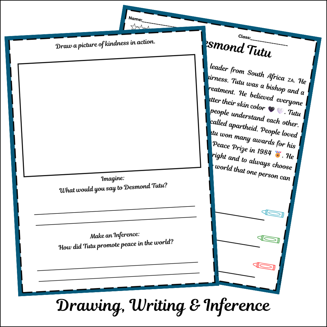 Desmond Tutu | Short Reading Comprehension Creative Worksheet