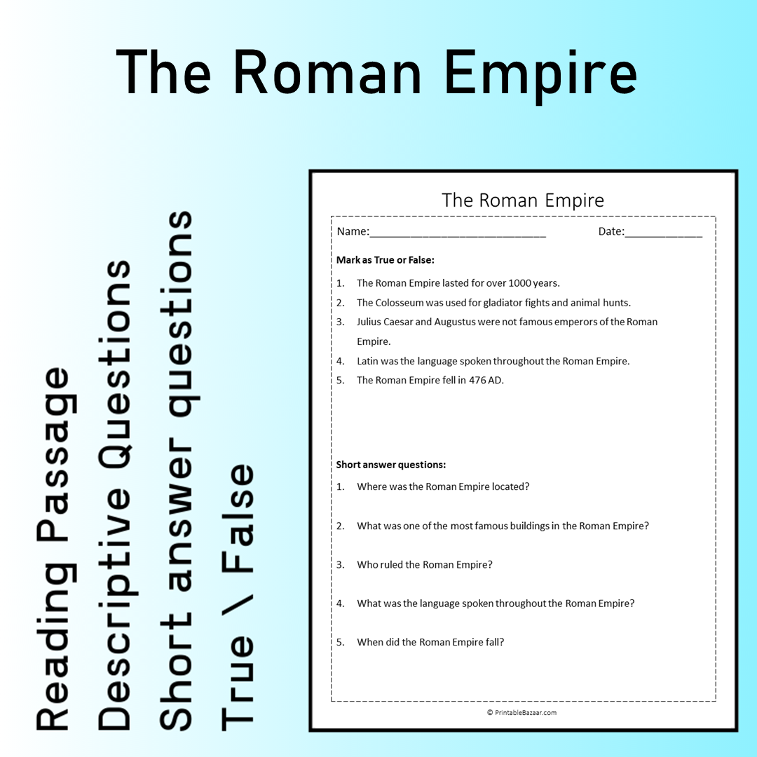 The Roman Empire | Reading Comprehension Passage Printable Worksheet