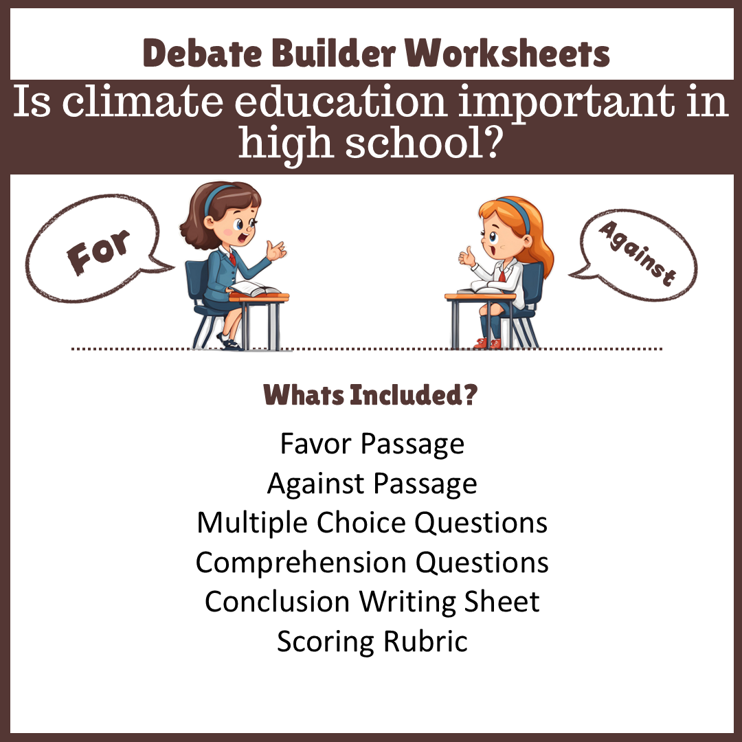 Is climate education important in high school? | Favour and Against Worksheet Printable Activity