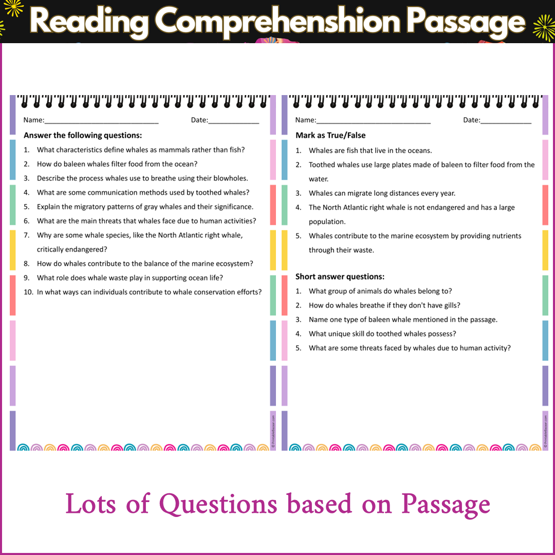 Whales | Reading Comprehension Passage and Questions