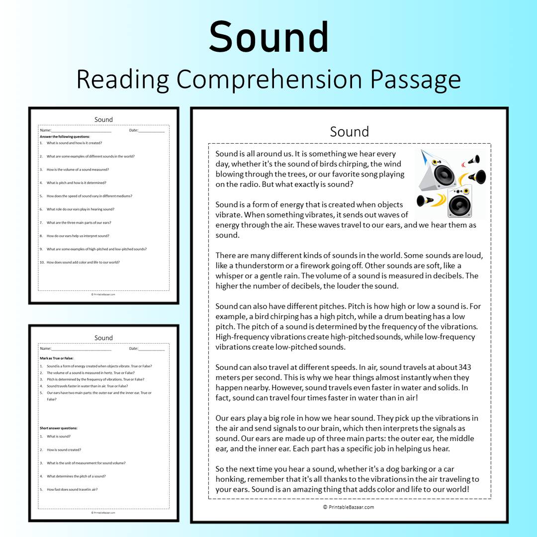 Sound | Reading Comprehension Passage Printable Worksheet