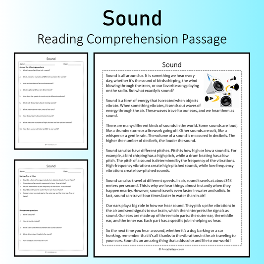 Sound | Reading Comprehension Passage Printable Worksheet
