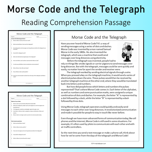 Morse Code and the Telegraph | Reading Comprehension Passage Printable Worksheet