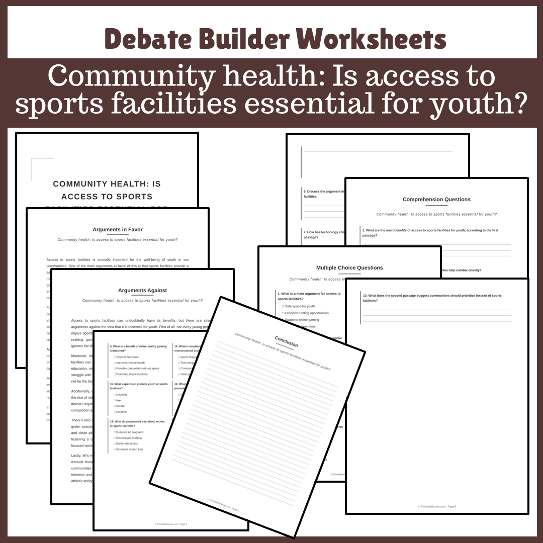 Community health: Is access to sports facilities essential for youth? | Favour and Against Worksheet Printable Activity