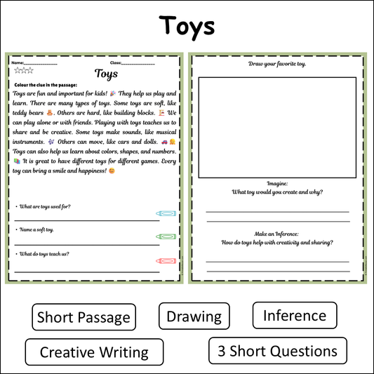 Toys | Short Reading Comprehension Creative Worksheet