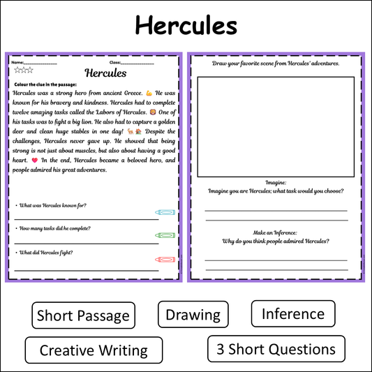 Hercules | Short Reading Comprehension Creative Worksheet