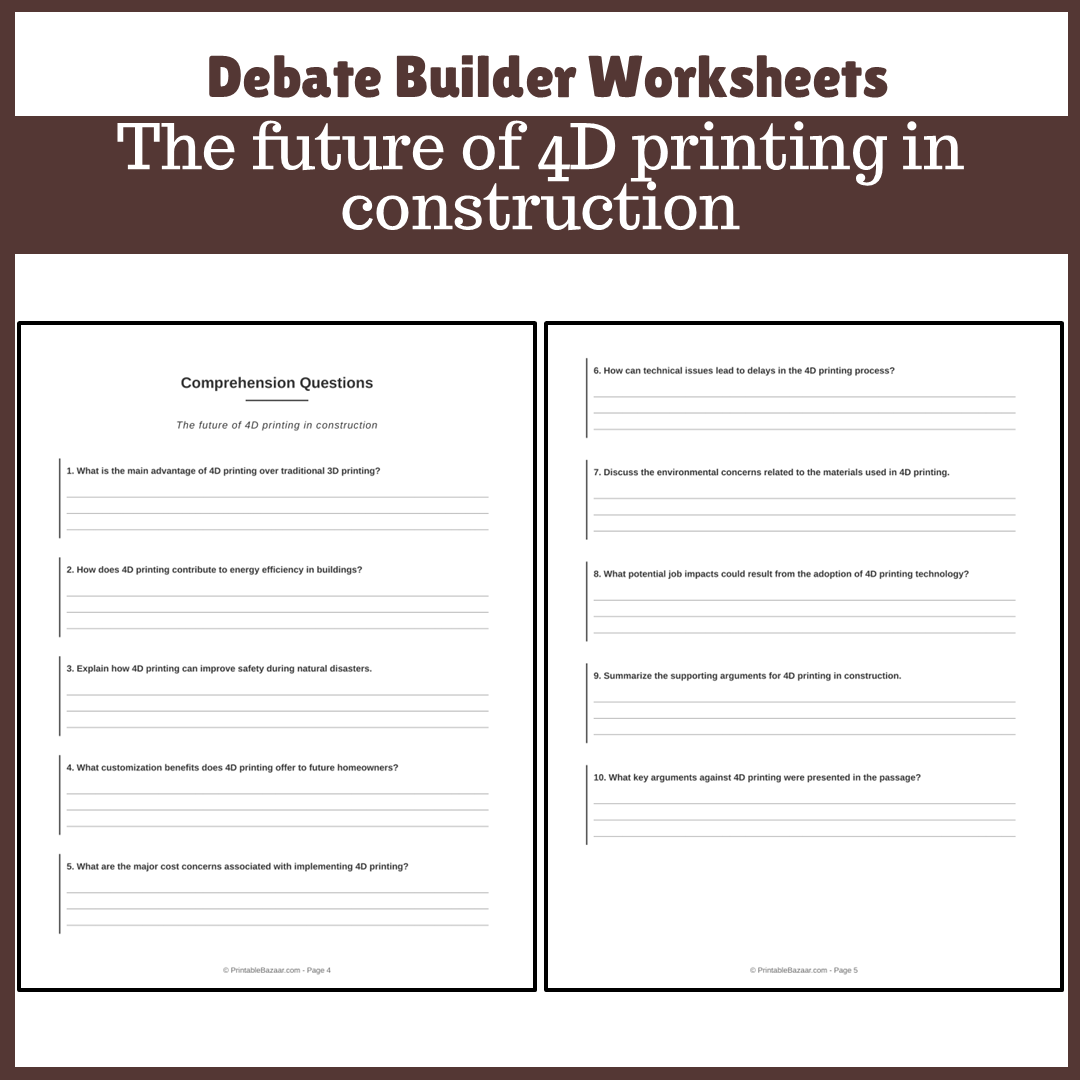 The future of 4D printing in construction | Favour and Against Worksheet Printable Activity