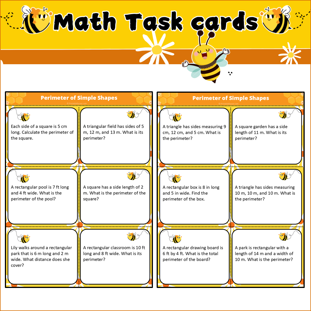 Perimeter of Simple Shapes | Math Task Cards