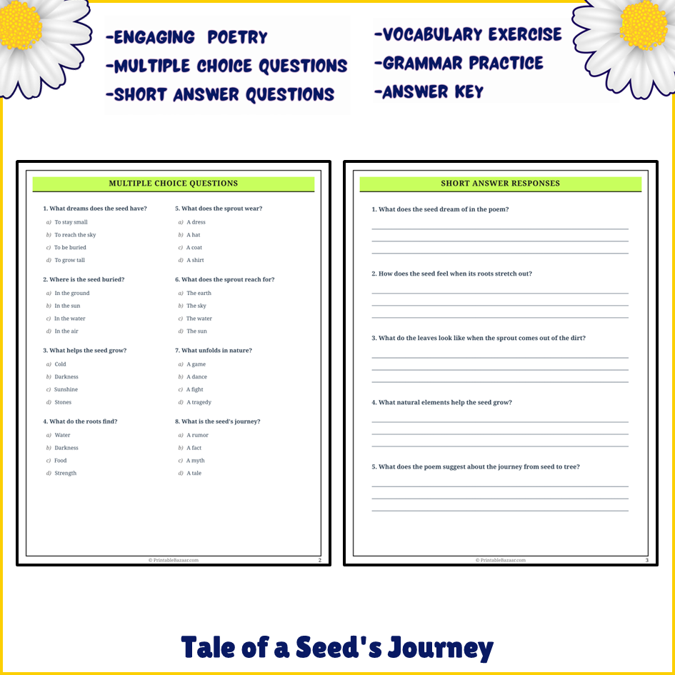 Tale of a Seed's Journey | Poem Grammar Worksheet Printable Activity