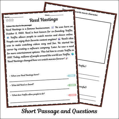 Reed Hastings | Short Reading Comprehension Creative Worksheet
