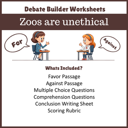 Zoos are unethical | Favour and Against Worksheet Printable Activity