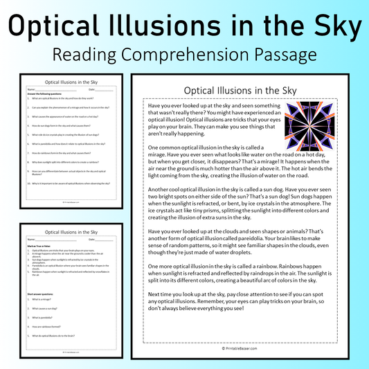 Optical Illusions in the Sky | Reading Comprehension Passage Printable Worksheet