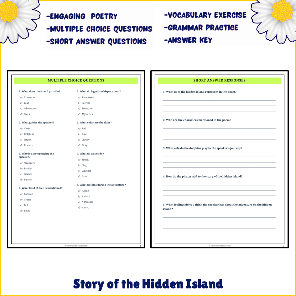 Story of the Hidden Island | Poem Grammar Worksheet Printable Activity