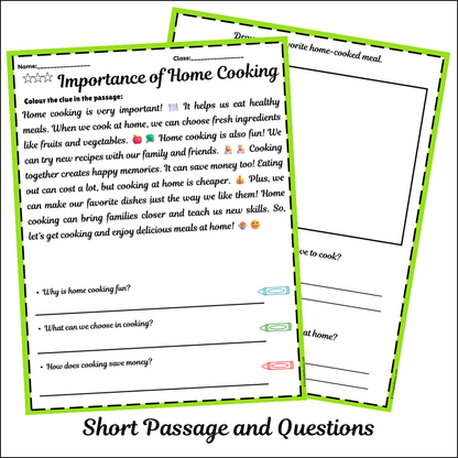 Importance of Home Cooking | Short Reading Comprehension Creative Worksheet