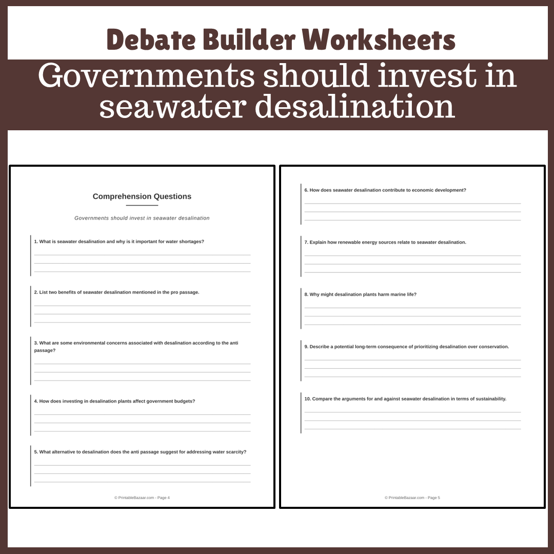 Governments should invest in seawater desalination | Favour and Against Worksheet Printable Activity