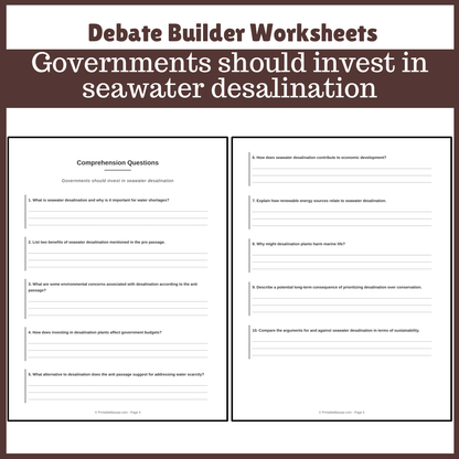 Governments should invest in seawater desalination | Favour and Against Worksheet Printable Activity
