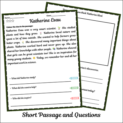 Katherine Esau | Short Reading Comprehension Creative Worksheet