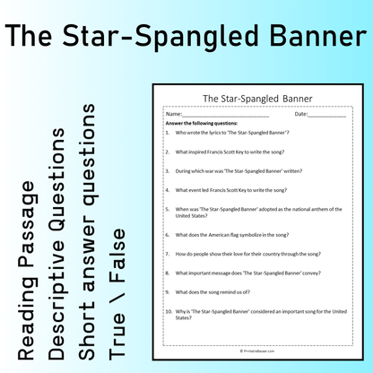 The Star-Spangled Banner | Reading Comprehension Passage Printable Worksheet