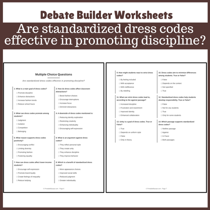 Are standardized dress codes effective in promoting discipline? | Favour and Against Worksheet Printable Activity