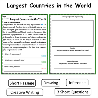 Largest Countries in the World | Short Reading Comprehension Creative Worksheet