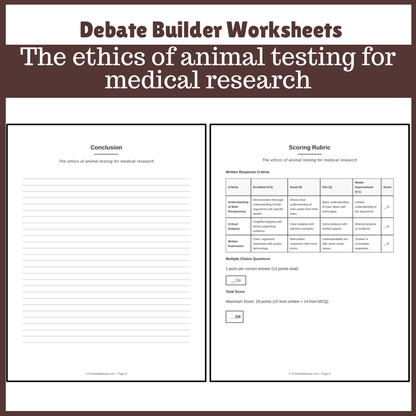 The ethics of animal testing for medical research | Favour and Against Worksheet Printable Activity