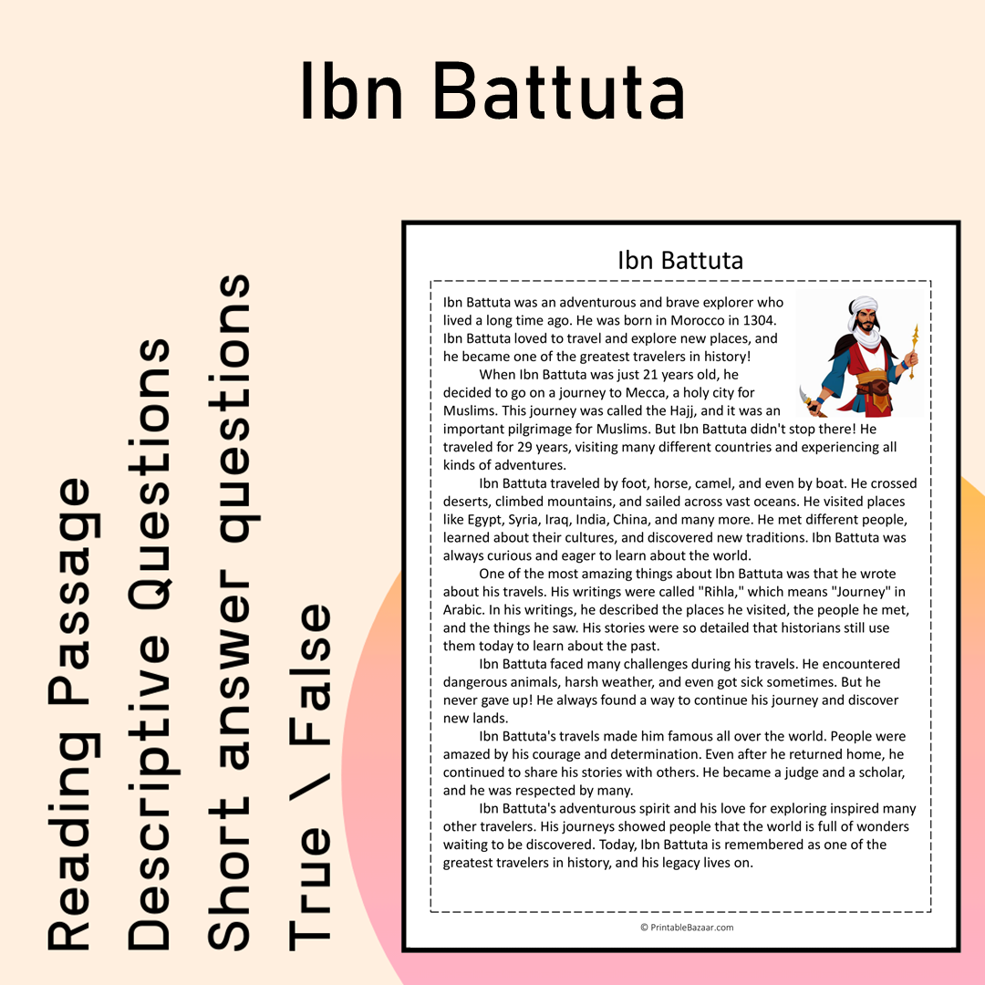 Ibn Battuta | Reading Comprehension Passage Printable Activity