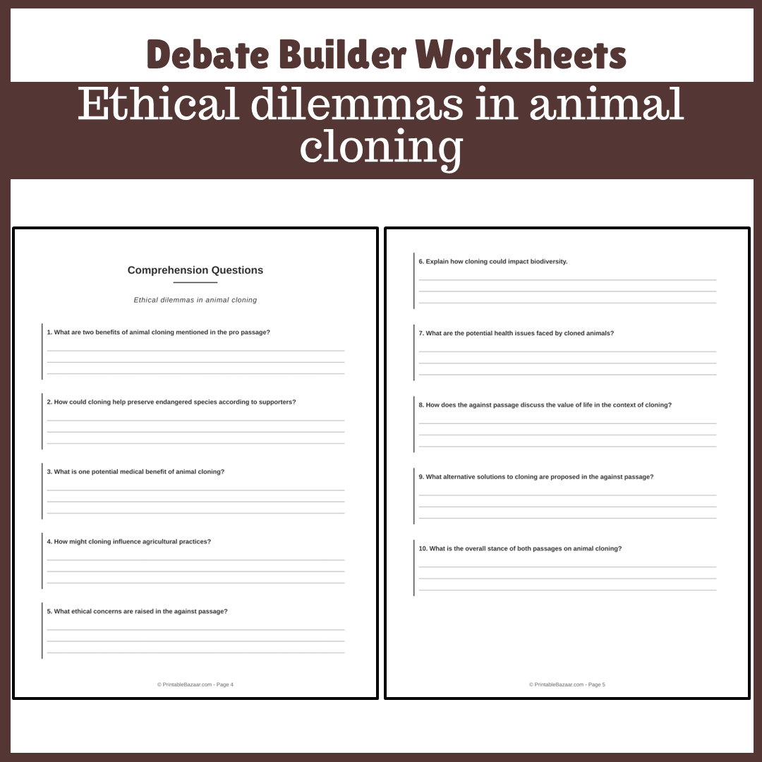 Ethical dilemmas in animal cloning | Favour and Against Worksheet Printable Activity