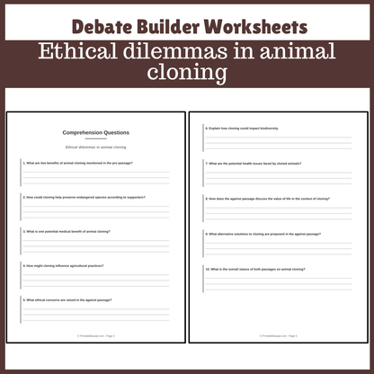 Ethical dilemmas in animal cloning | Favour and Against Worksheet Printable Activity