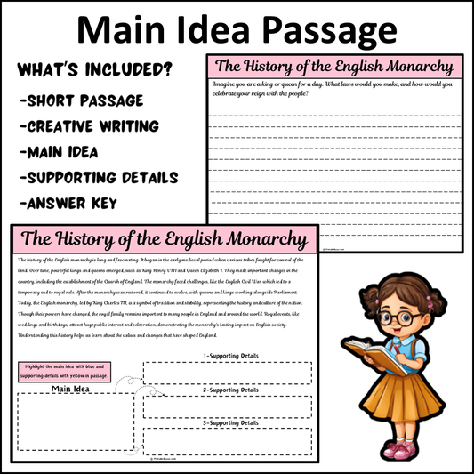 The History of the English Monarchy | Main Idea and Supporting Details Reading Passage and Questions