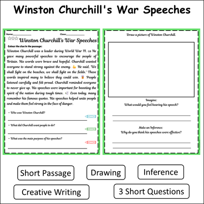 Winston Churchill's War Speeches | Short Reading Comprehension Creative Worksheet