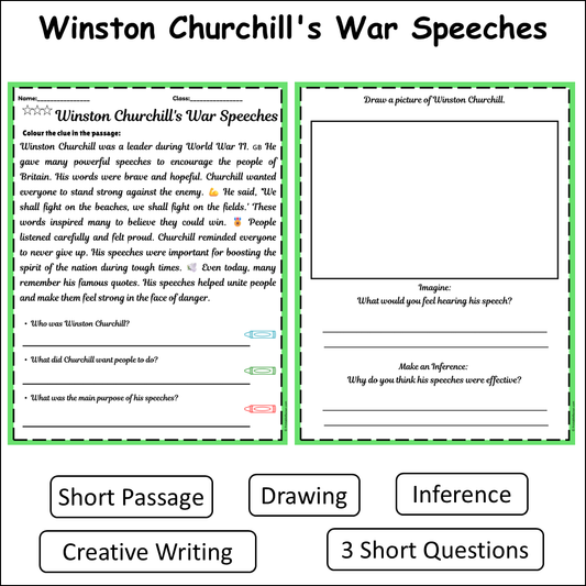 Winston Churchill's War Speeches | Short Reading Comprehension Creative Worksheet