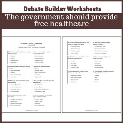 The government should provide free healthcare | Favour and Against Worksheet Printable Activity