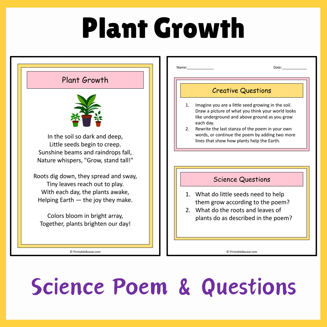 Plant Growth | Science Poem Reading Comprehension Activity