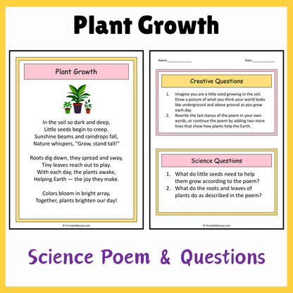 Plant Growth | Science Poem Reading Comprehension Activity